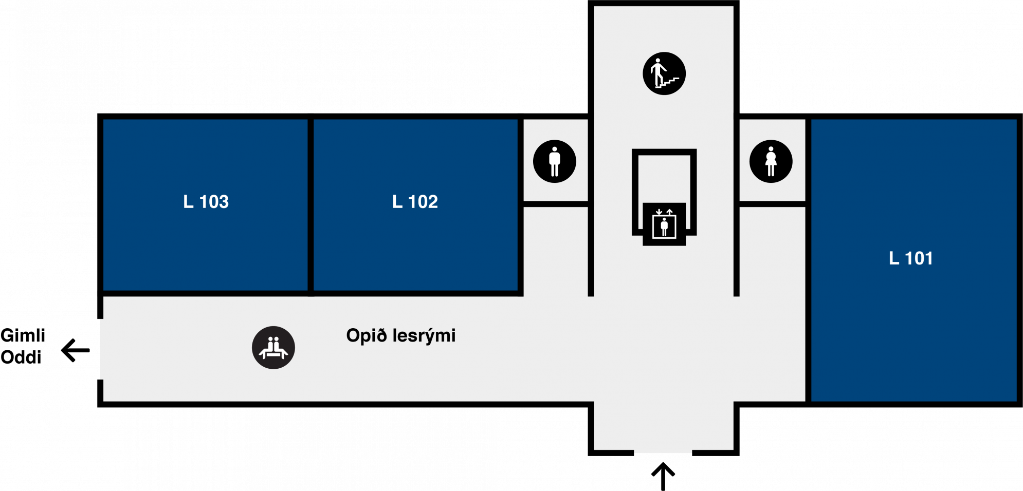 Yfirlitsmynd af Lögbergi: 1. hæð
