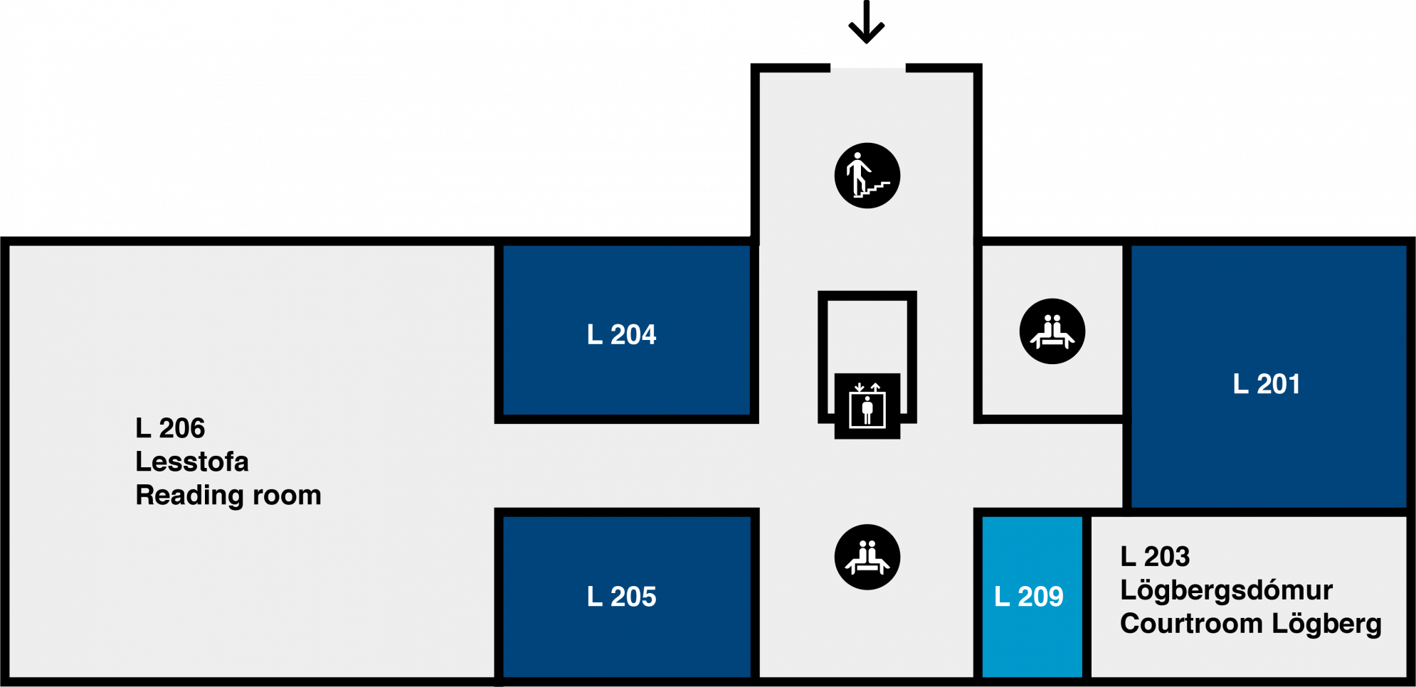 Yfirlitsmynd af Lögbergi: 2. hæð