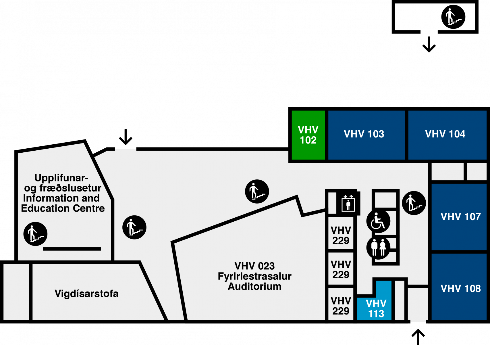 Yfirlitsmynd af Veröld, húsi Vigdísar: 1. hæð