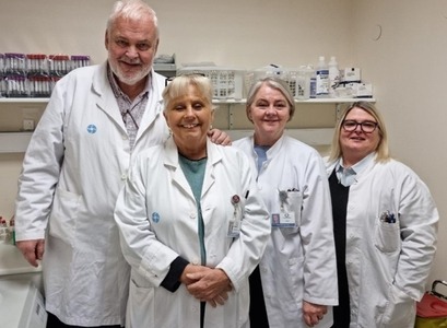 Þórarinn Gíslason og Bryndís Benediktsdóttir lengst til vinstri ásamt tveimur samstarfskonum sínum, þeim Helgu Norland og Hjördísi Sigrúnu Pálsdóttur.